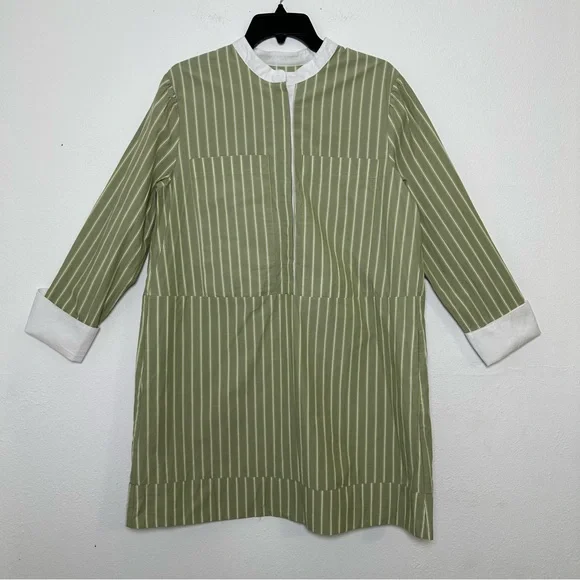 Tuckernuck Pomander Place Rohan Shirt Dress Green Striped Long Sleeves Pockets - Picture 3 of 16